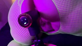 big beautiful woman in fishnets getting banged by machine