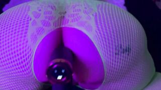 big beautiful woman in fishnets getting banged by machine