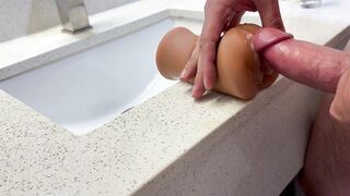 Pissing And Blowing two Loads in Hotel Washroom