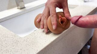 Pissing And Blowing two Loads in Hotel Washroom