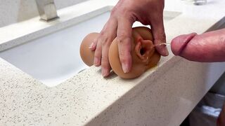 Pissing And Blowing two Loads in Hotel Washroom