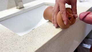 Pissing And Blowing two Loads in Hotel Washroom