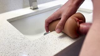 Pissing And Blowing two Loads in Hotel Washroom