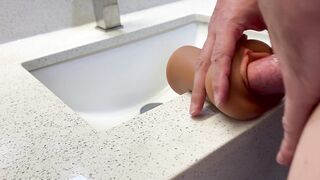 Pissing And Blowing two Loads in Hotel Washroom