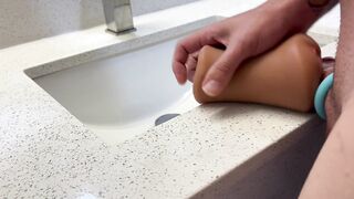 Pissing And Blowing two Loads in Hotel Washroom