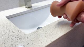 Pissing And Blowing two Loads in Hotel Washroom