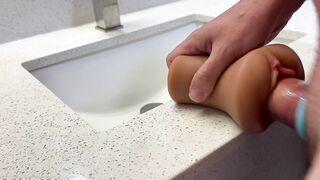 Pissing And Blowing two Loads in Hotel Washroom