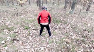 On a bike ride I must void urine, I take a shortcut in the forest and take off my panties