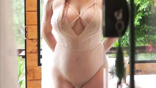 Nasty plump beauty playing at the lake abode.