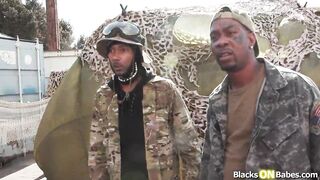 Blond european Kitana Montana is seducing 2 ebony chaps on the street.The large breasts chick is sucking their bbc then have 'em double permeate her.