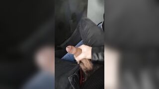 ????????I'm jerking my bushy ramrod right on the bus