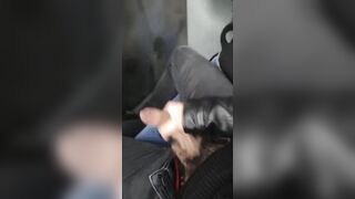 ????????I'm jerking my bushy ramrod right on the bus