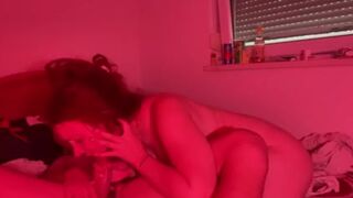 Redhead riding and sucking my dong hard