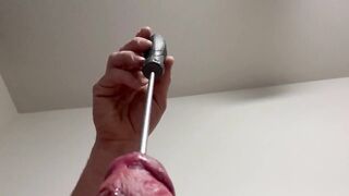 Inserting screwdriver in my large white jocks urethra
