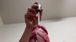 Inserting screwdriver in my large white jocks urethra