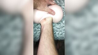 Screw me stupid interactive talking fake snatch toy gets a load of cum sucked up off its back