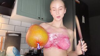 body art from a blond student. In nature's garb titties making an appetizer