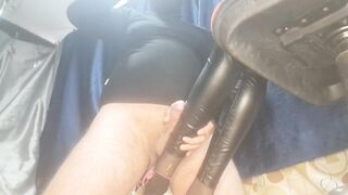 Doll in ebony Leather leggings and high heels.I cum on high heels