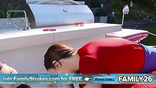 Family Strokes - Breasty Stepmom And Her Hawt Stepdaughter Take Turns Riding Step Brother's Penis