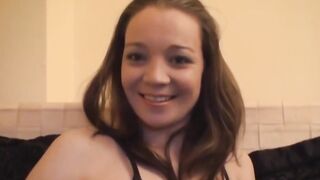 Cute brunette hair in ebony underware gets cum on her face