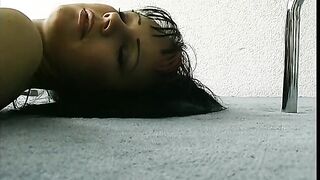 Brunette hair babe takes large sex tool