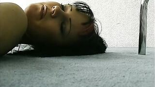 Brunette hair babe takes large sex tool