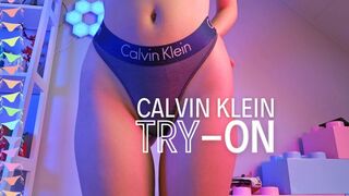 CALVIN KLEIN pants try-on redhead