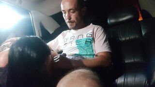 Sexy wife sucking her cuckold whilst the uber with a large cock bangs her booty mercilessly