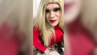 Lustful Crossdresser squirts on a sex tool hands free then sucks it talks indecent to the camera