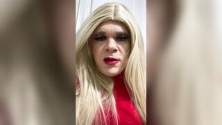 Lustful Crossdresser squirts on a sex tool hands free then sucks it talks indecent to the camera