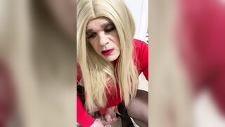 Lustful Crossdresser squirts on a sex tool hands free then sucks it talks indecent to the camera