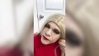 Trans female Crossdresser in tries to cum on sex tool then sucks it like the lustful mother i'd like to fuck bouncing her butt and grinding on a weenie