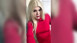Trans female Crossdresser in tries to cum on sex tool then sucks it like the lustful mother i'd like to fuck bouncing her butt and grinding on a weenie