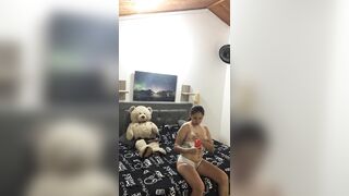 My excited neighbour makes a movie with her cell phone for her lover.