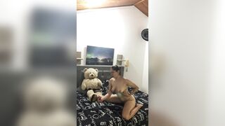 My excited neighbour makes a movie with her cell phone for her lover.