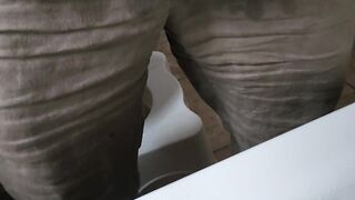 Pissing By the car lights in a pretty river spot