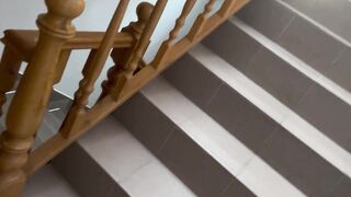 Jerk and cum on public staircase