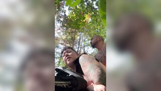 Riding the bull in the woods pounding vagina for double organisms