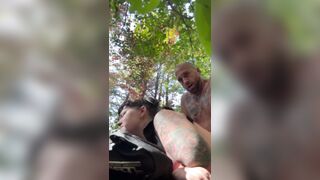 Riding the bull in the woods pounding vagina for double organisms