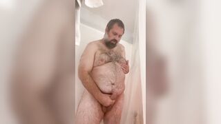 Fat Dude Comes In Shower For U/Full Body