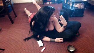 Topless Lengthy Hair Smokin' Cigarettes