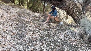 Crossing the creek aly shows off her booty and bazookas
