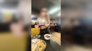 Showing titties in the restaurant