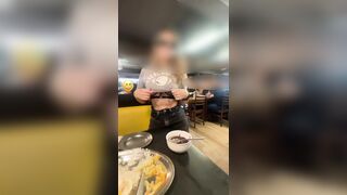 Showing titties in the restaurant