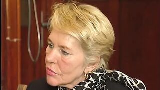 Blond granny gets screwed in the office after sucking a hard dong