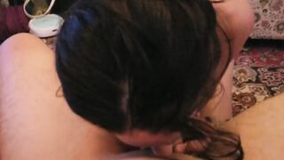 Dawn sucks youthful penis