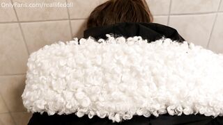 Banging in rain boots and fluffy jacket