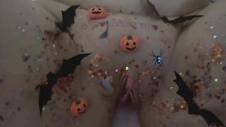 Halloween Masturbation With glowing cunt. Trick or Treat