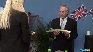 Ravishing secretaries banging with 2 concupiscent lads in the office