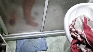 My most excellent ally caught me masturbating whilst showering and we ended up screwing hard out of a fuck-rubber large spunk fountain in her taut twat